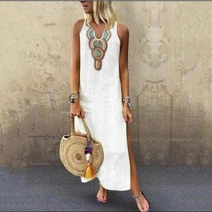 ☘NWT BEAUTIFUL WHITE SLEEVELESS LINEN SUMMER DRESS